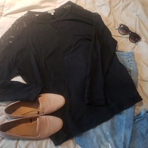 Lace Shoulder 3/4 Sleeve Shirt- Como Vintage XL